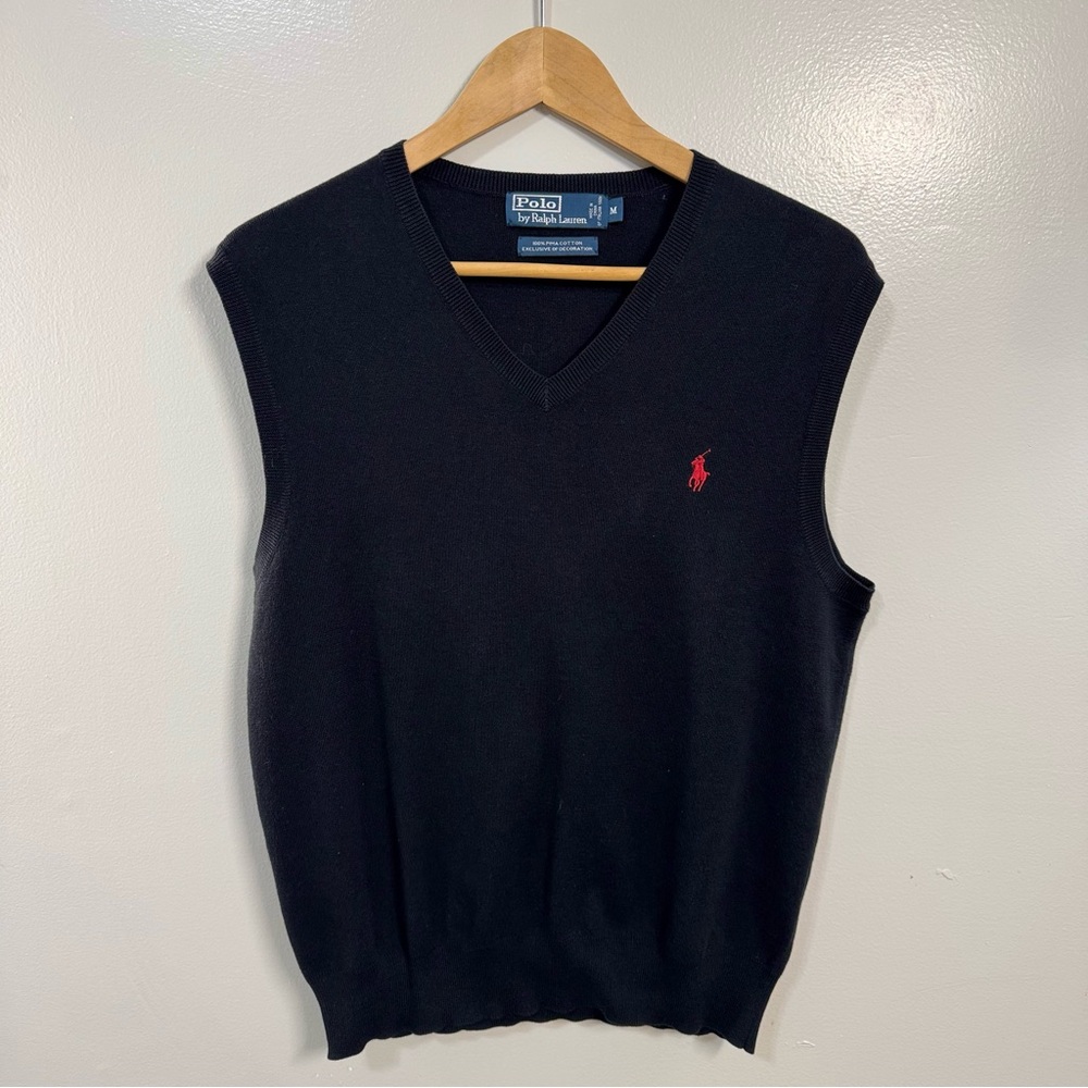 Vintage Polo Ralph Lauren Sweater Vest Mens Black Pima Cotton M